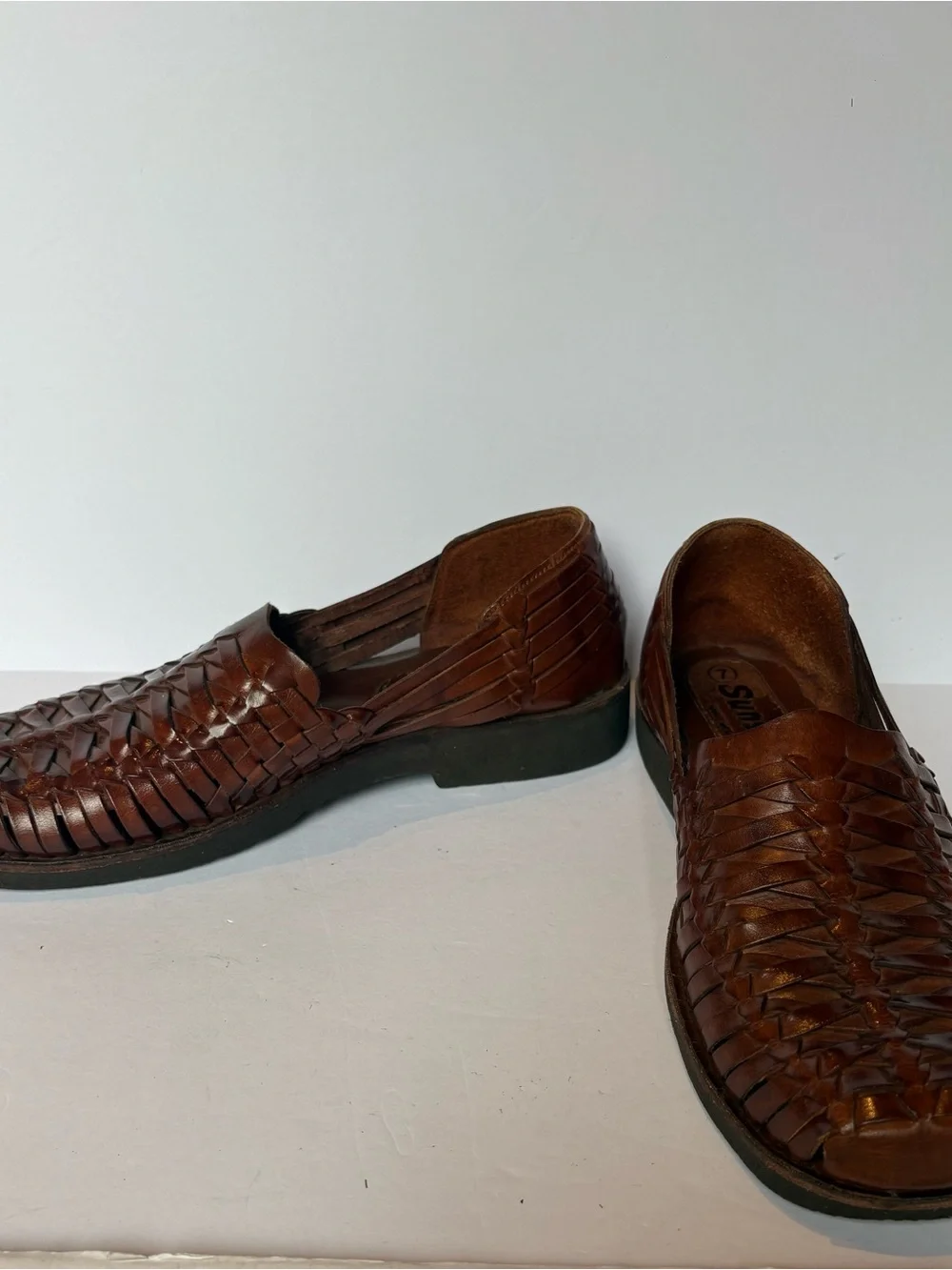 Sunsteps Men's Brown Woven Leather Slip-On Fisherman Huarache Sandals Size 7